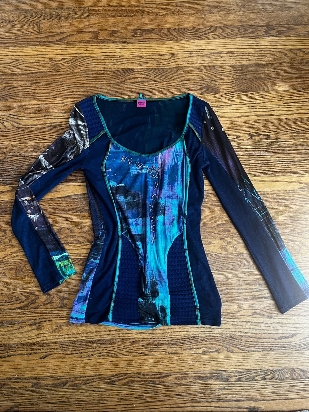 Save The Queen Teal & Navy Abstract Long-Sleeve Top